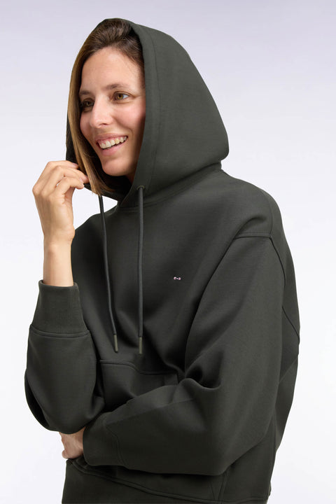 Sweatshirt à capuche unisexe en interlock kaki coupe loose - Image 1
