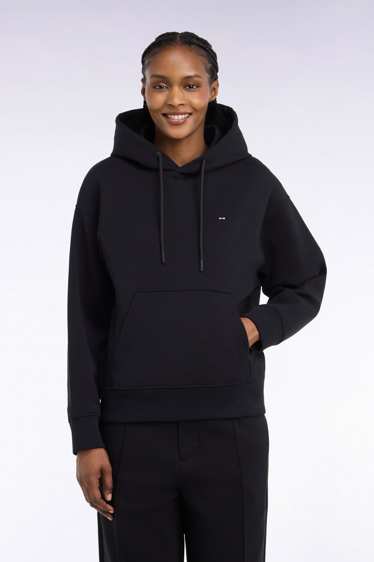 Sweatshirt à capuche unisexe en interlock noir coupe loose