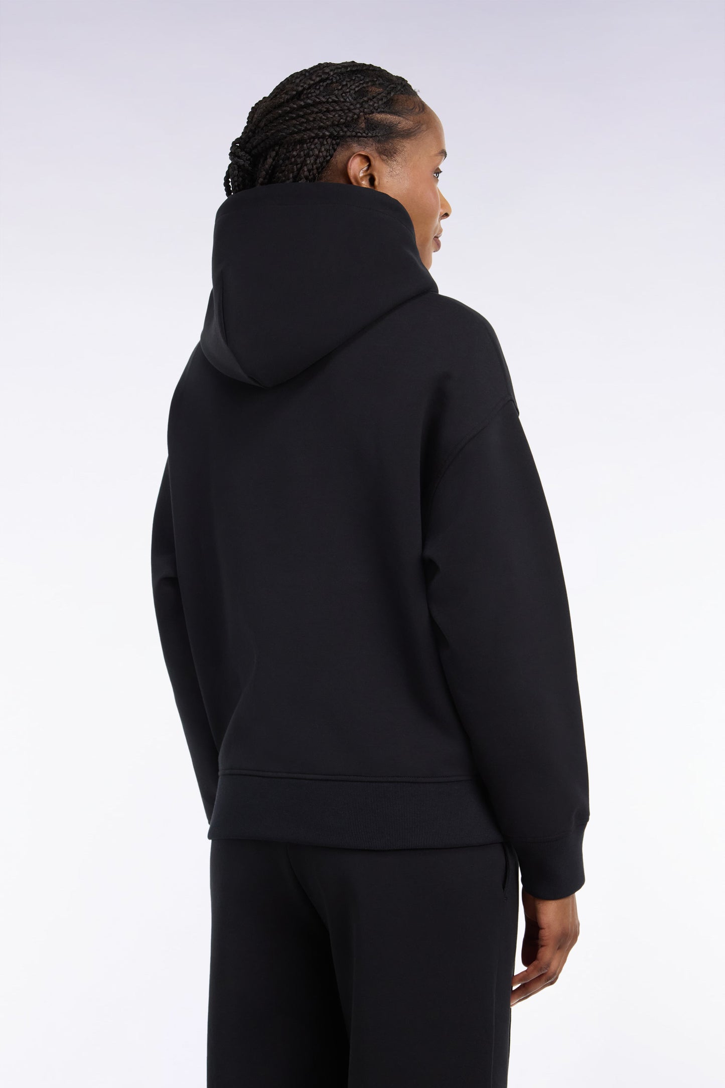 Sweatshirt à capuche unisexe en interlock noir coupe loose