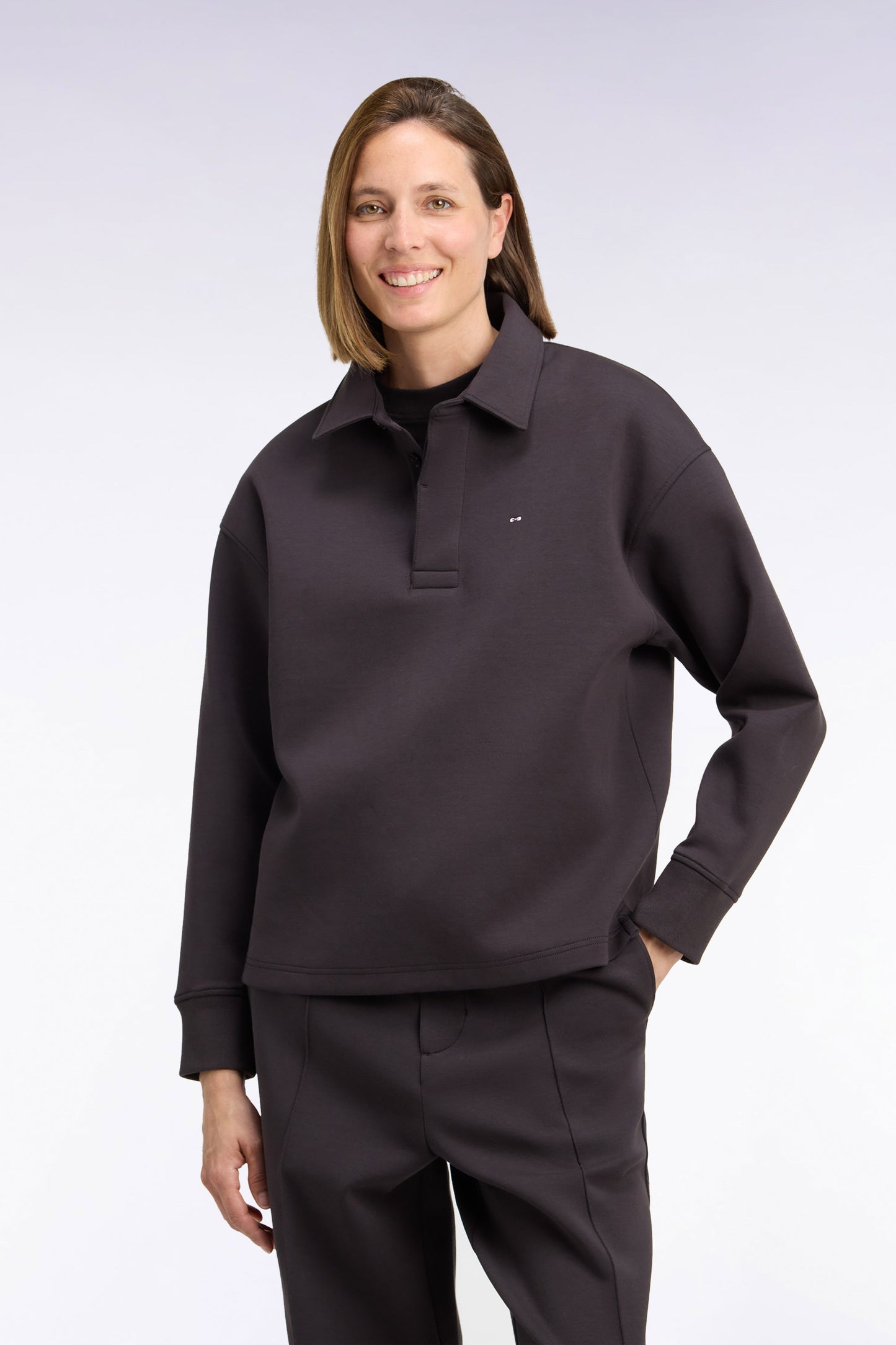 Sweatshirt unisexe à col maillot en interlock de coton marron
