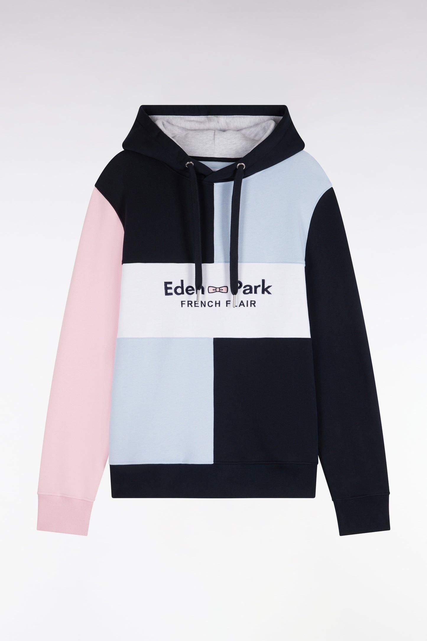 Sweatshirt à capuche en coton marine brodé coupe droite