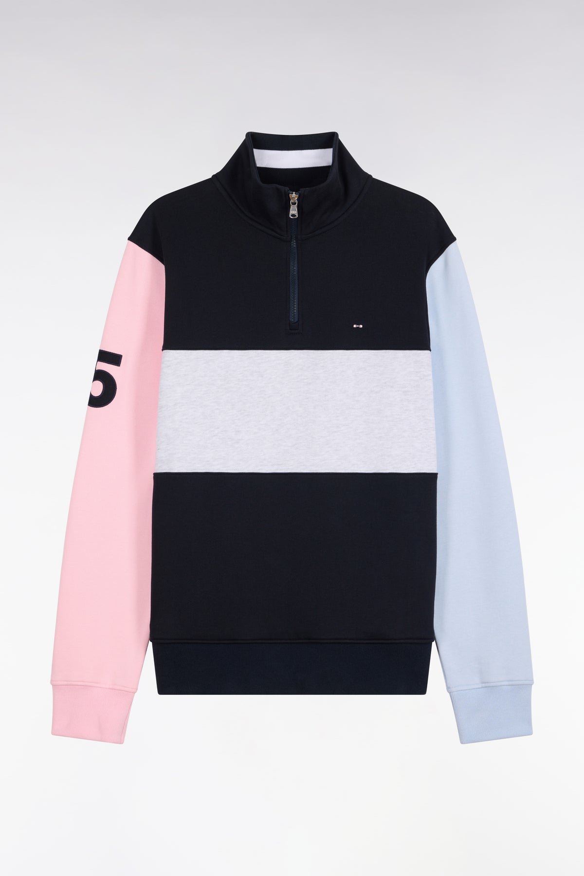 Sweatshirt col camionneur en coton marine à découpes coupe droite