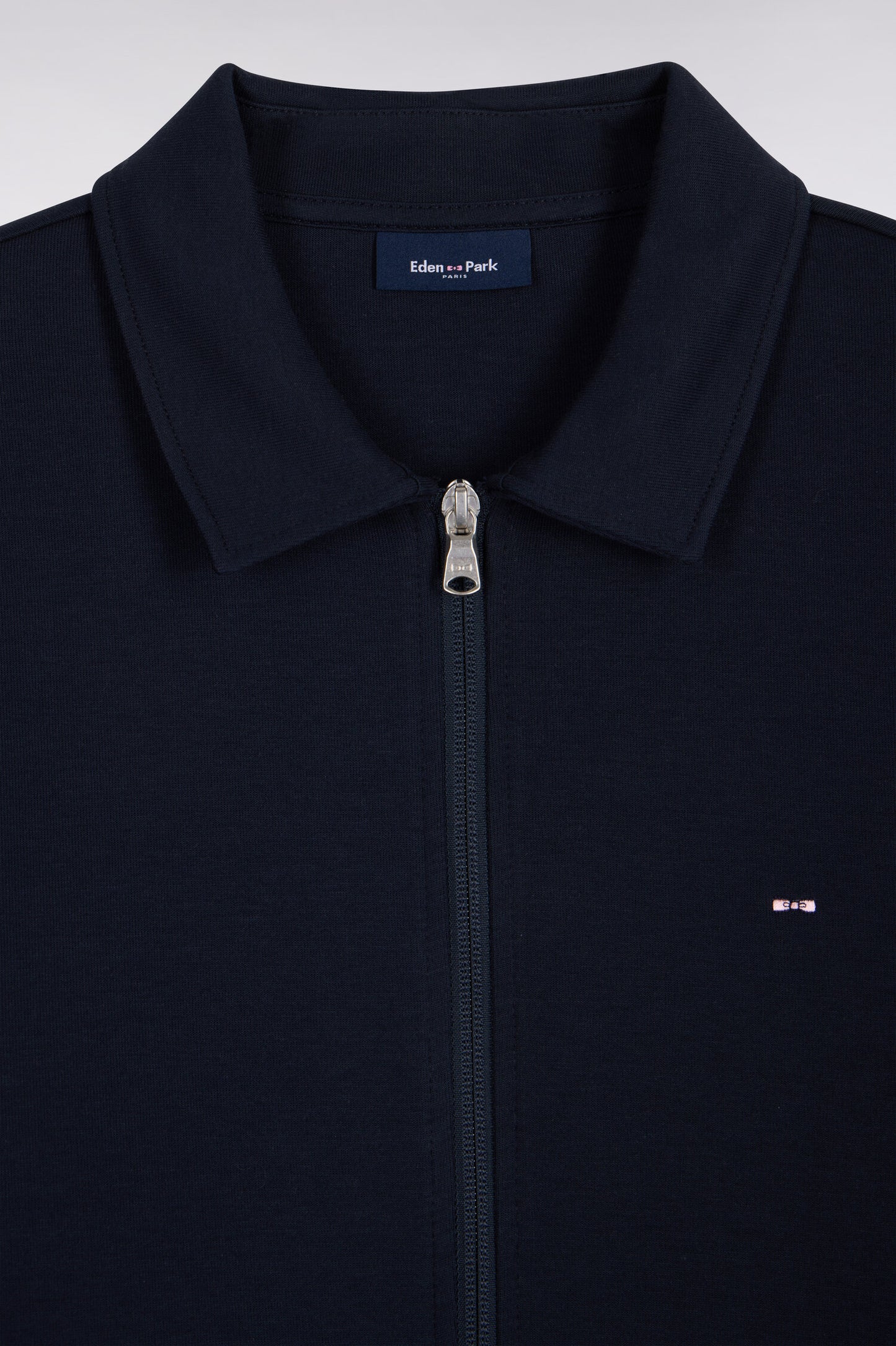 Sweatshirt zippé à col polo en coton marine coupe droite