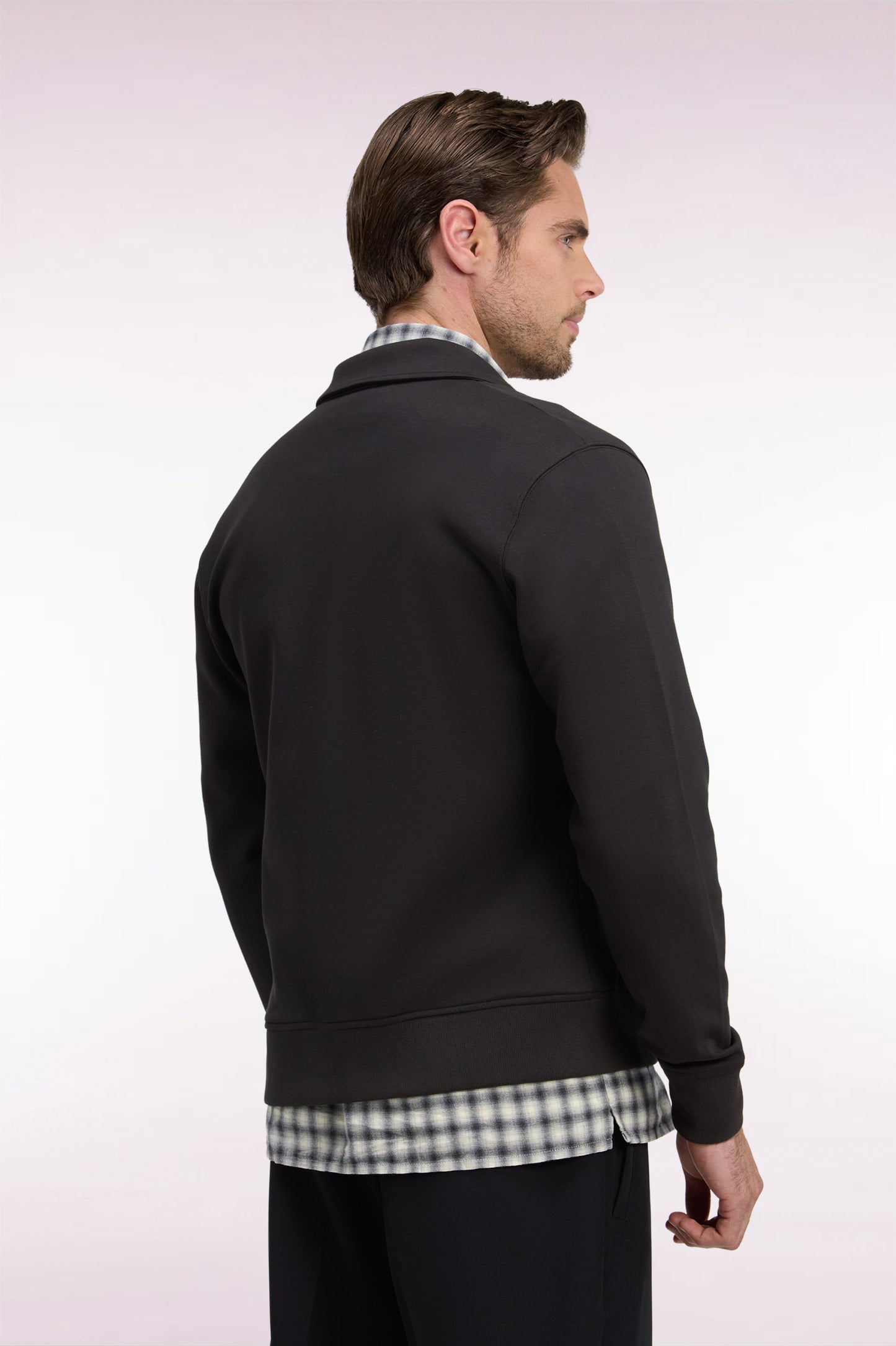 Sweatshirt zippé à col polo en coton marron coupe droite