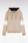 Sweatshirt à capuche zippé en molleton coton beige coupe droite