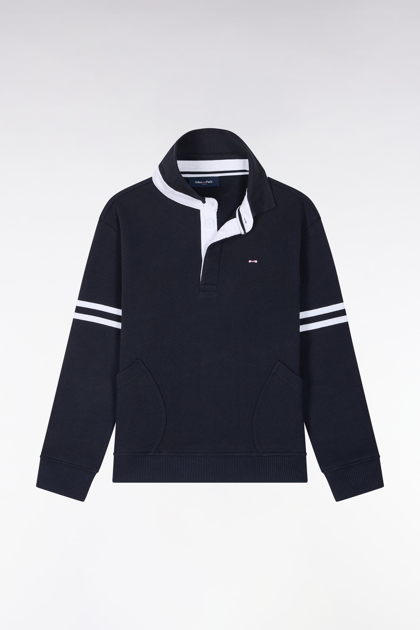 Sweatshirt à capuche zippé marine broderie Eden Park coupe droite