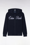 Sweatshirt à capuche zippé marine broderie Eden Park coupe droite