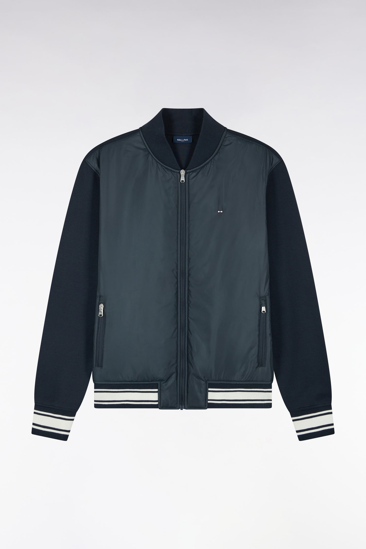 Sweatshirt zippé façon teddy marine coupe droite