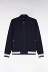 Zippered sweatshirt in navy interlock with ribbed Teddy straight cut