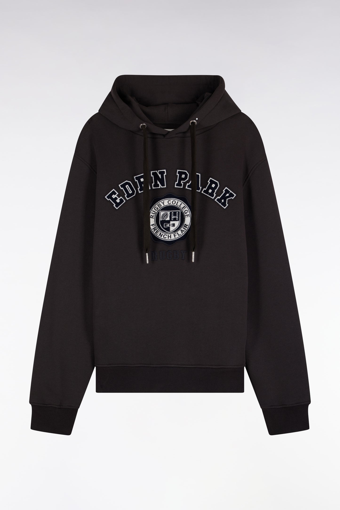 Sweatshirt à capuche en molleton marron broderie héritage rugby coupe droite