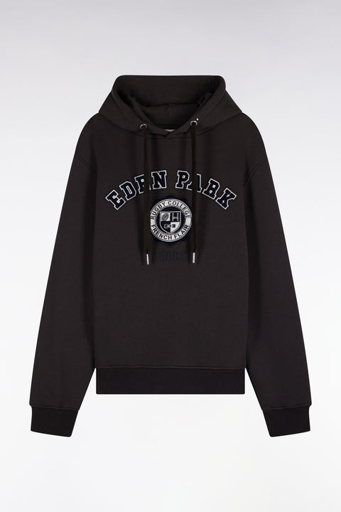 Sweatshirt à capuche en molleton marron broderie héritage rugby coupe droite - Image 2
