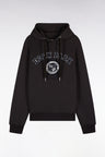 Brown fleece hooded sweatshirt with rugby heritage embroidery, straight cut