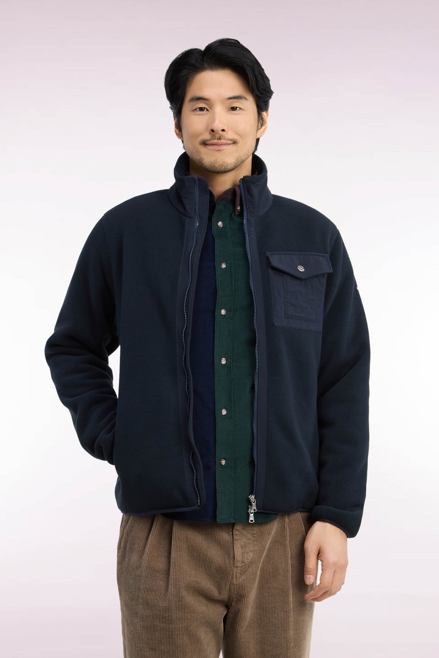 Sweatshirt zippé à bouclettes marine coupe droite