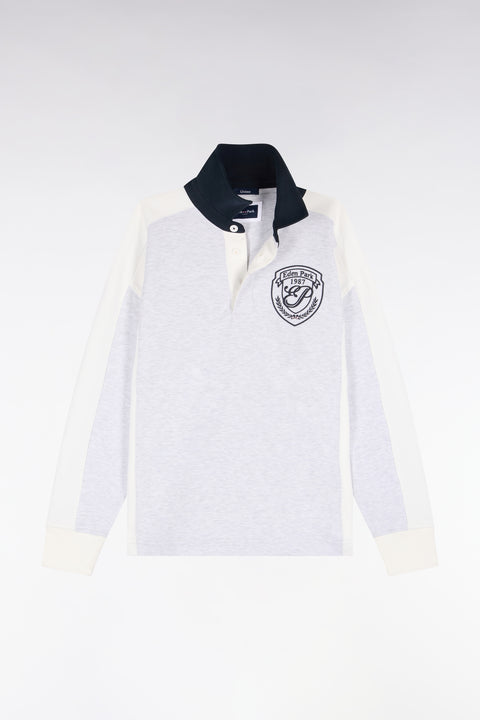 Sweatshirt unisexe à col maillot en interlock gris et découpes contrastées coupe loose - Image 2