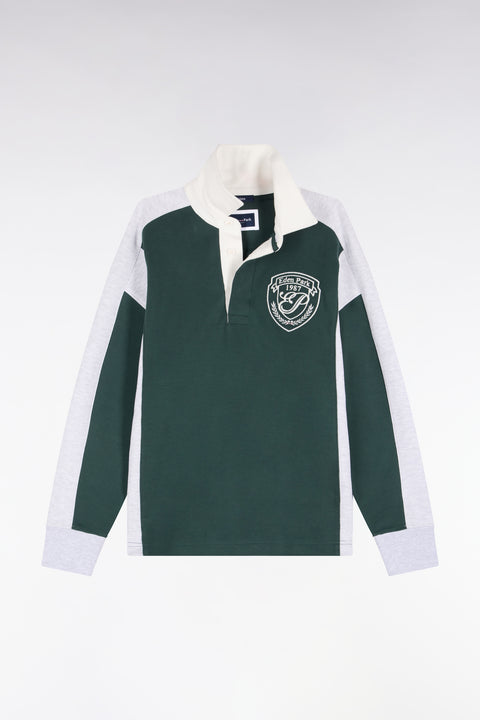 Sweatshirt unisexe à col maillot en interlock vert et découpes contrastées coupe loose - Image 2