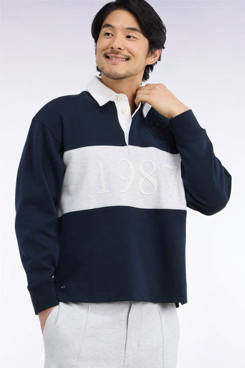 Sweatshirt unisexe en interlock marine chiné coupe loose - Image 2