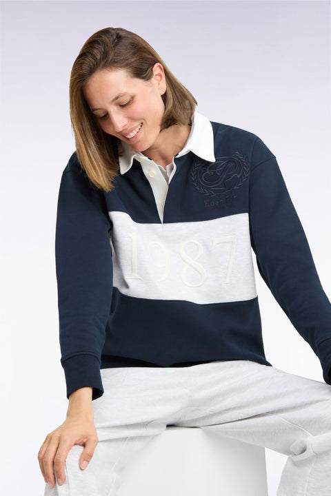 Sweatshirt unisexe en interlock marine chiné coupe loose - Image 1