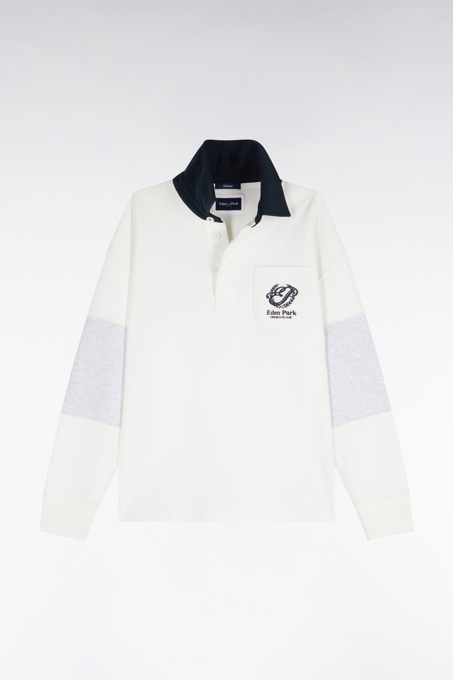 Sweatshirt unisexe à col maillot en interlock écru broderies héritage coupe loose