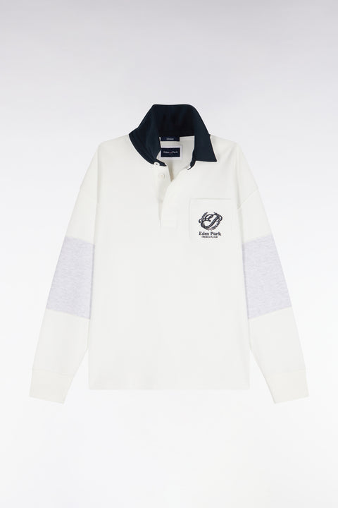 Sweatshirt unisexe à col maillot en interlock écru broderies héritage coupe loose - Image 2