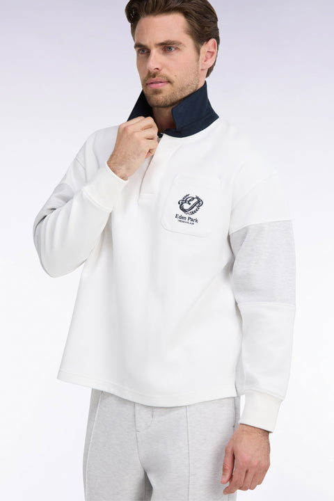 Sweatshirt unisexe à col maillot en interlock écru broderies héritage coupe loose - Image 1