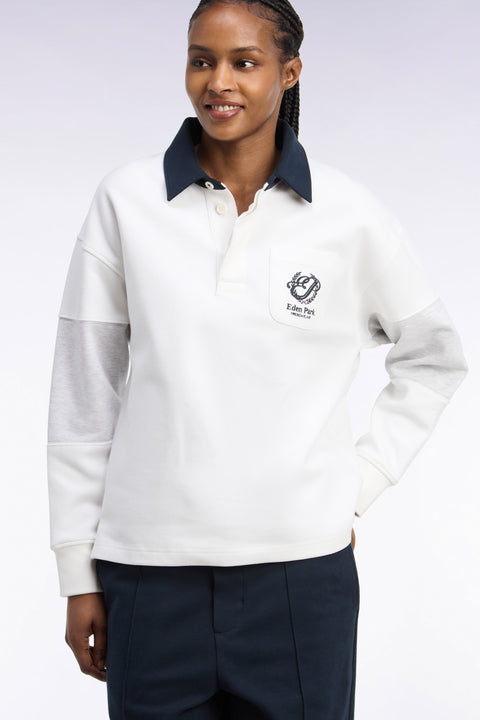 Unisex jersey collar sweatshirt in ecru interlock with heritage embroidery, loose cut - Image 1