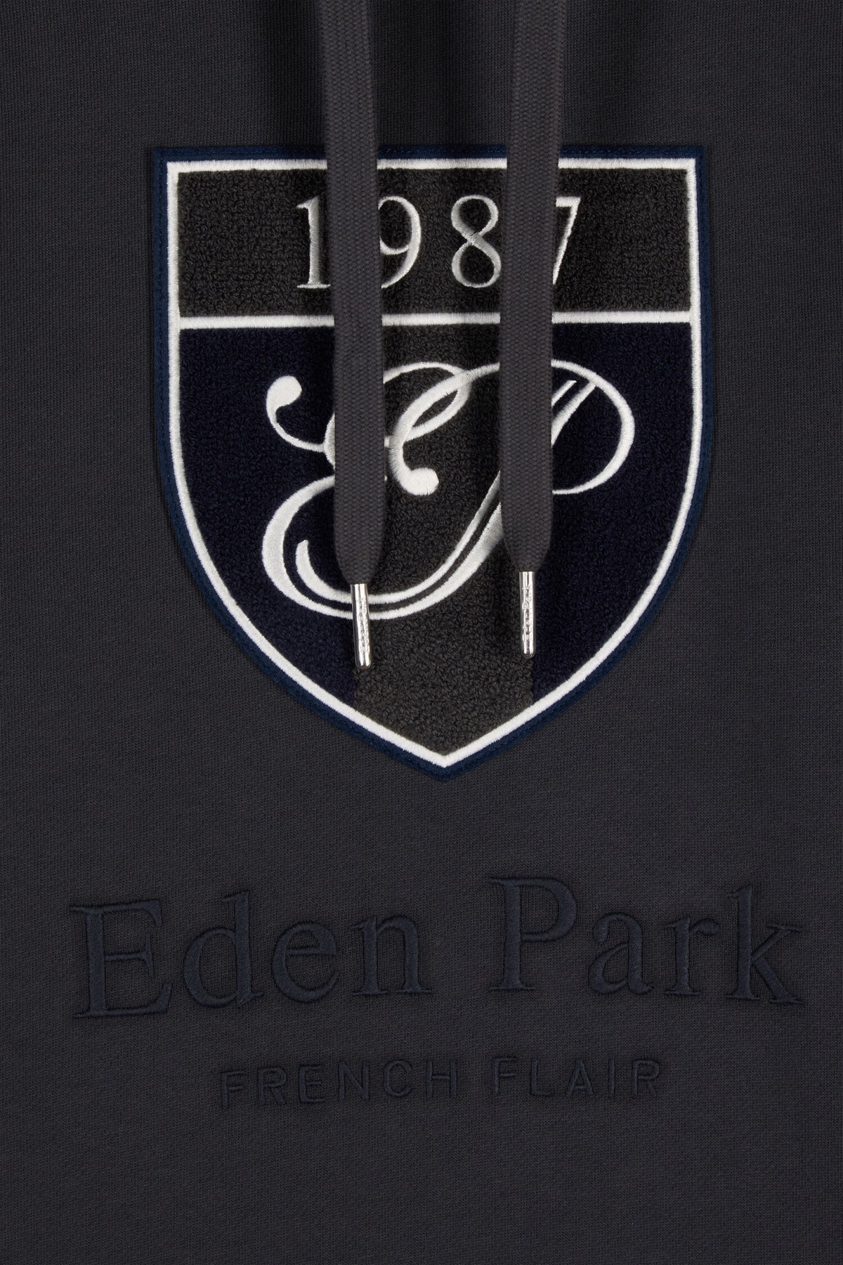 Khaki cotton fleece hooded sweatshirt with heritage embroidery, straight cut
