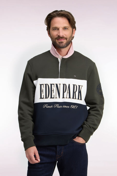 Sweatshirt zippé à col polo kaki coupe droite - Image 3