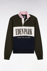 Sweatshirt zippé à col polo kaki coupe droite