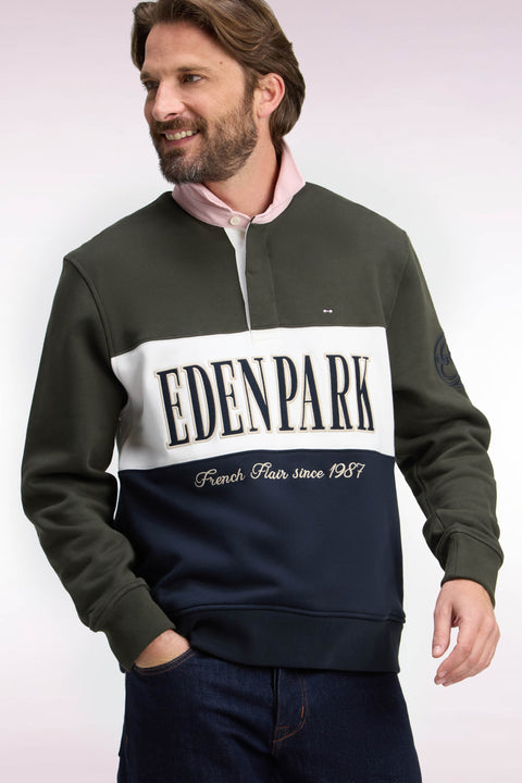 Sweatshirt zippé à col polo kaki coupe droite - Image 1