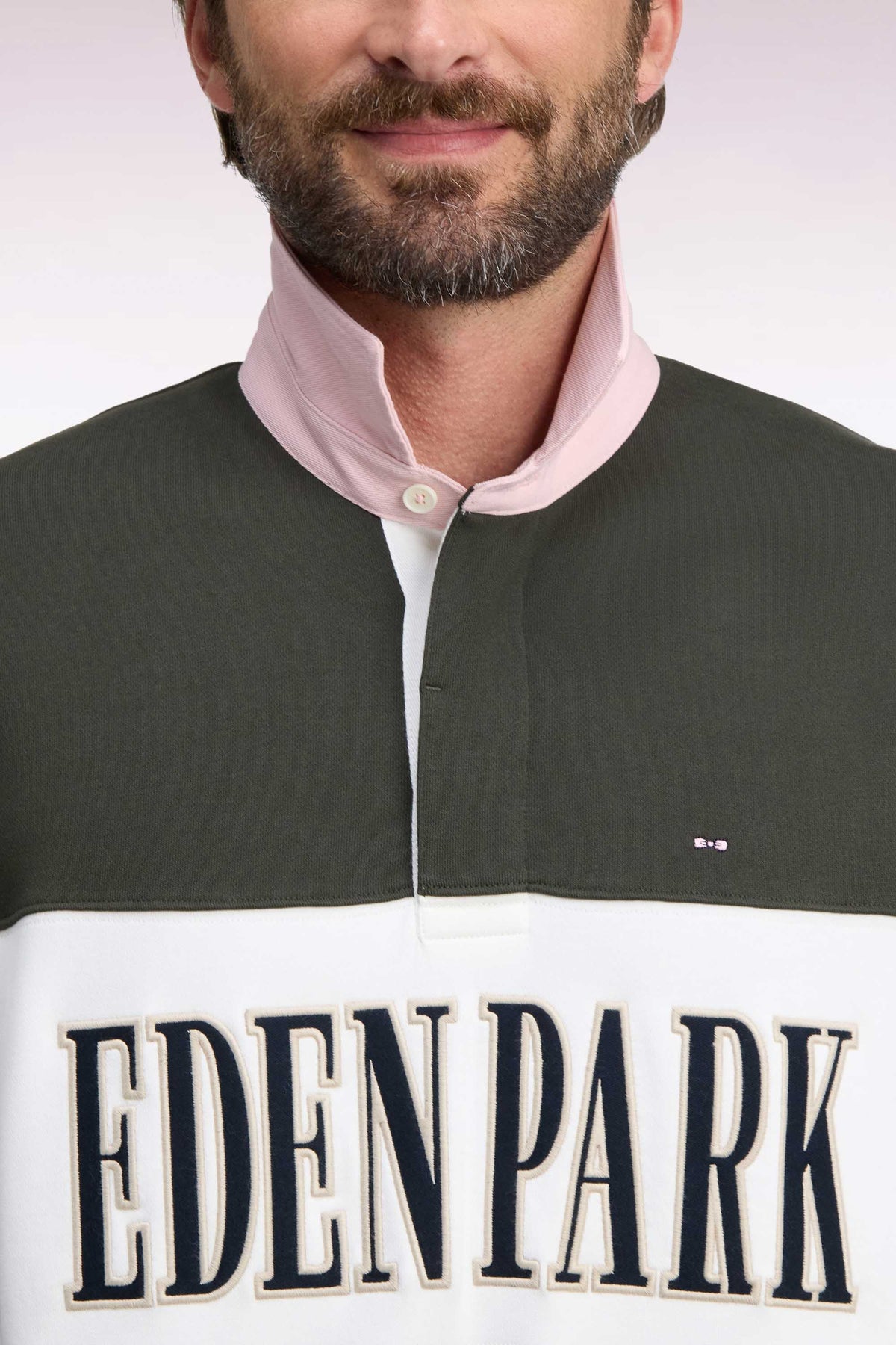 Sweatshirt zippé à col polo kaki coupe droite
