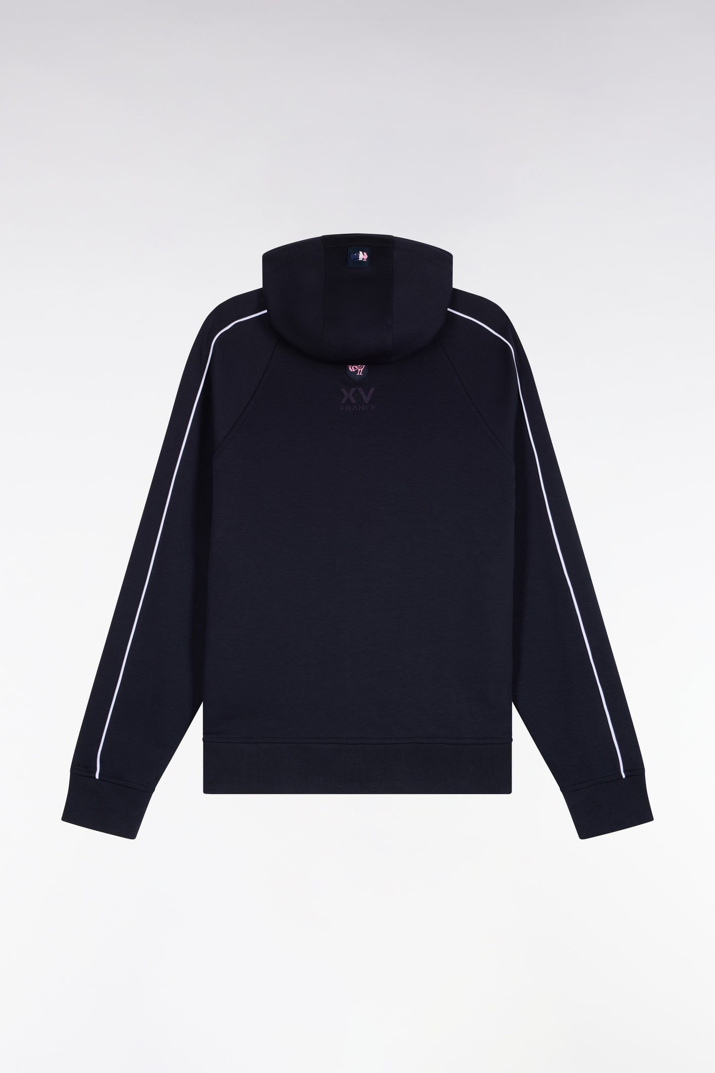 Sweatshirt à capuche zippé à parmenture matelassée marine XV de France coupe droite