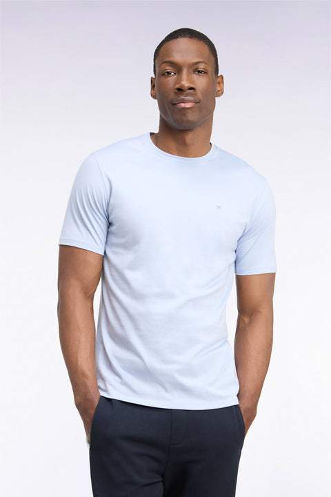 T-shirt manches courtes col rond en coton bleu ciel coupe droite - Image 3