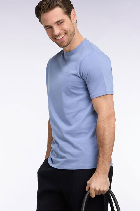 T-shirt manches courtes col rond en coton bleu coupe droite - Image 1
