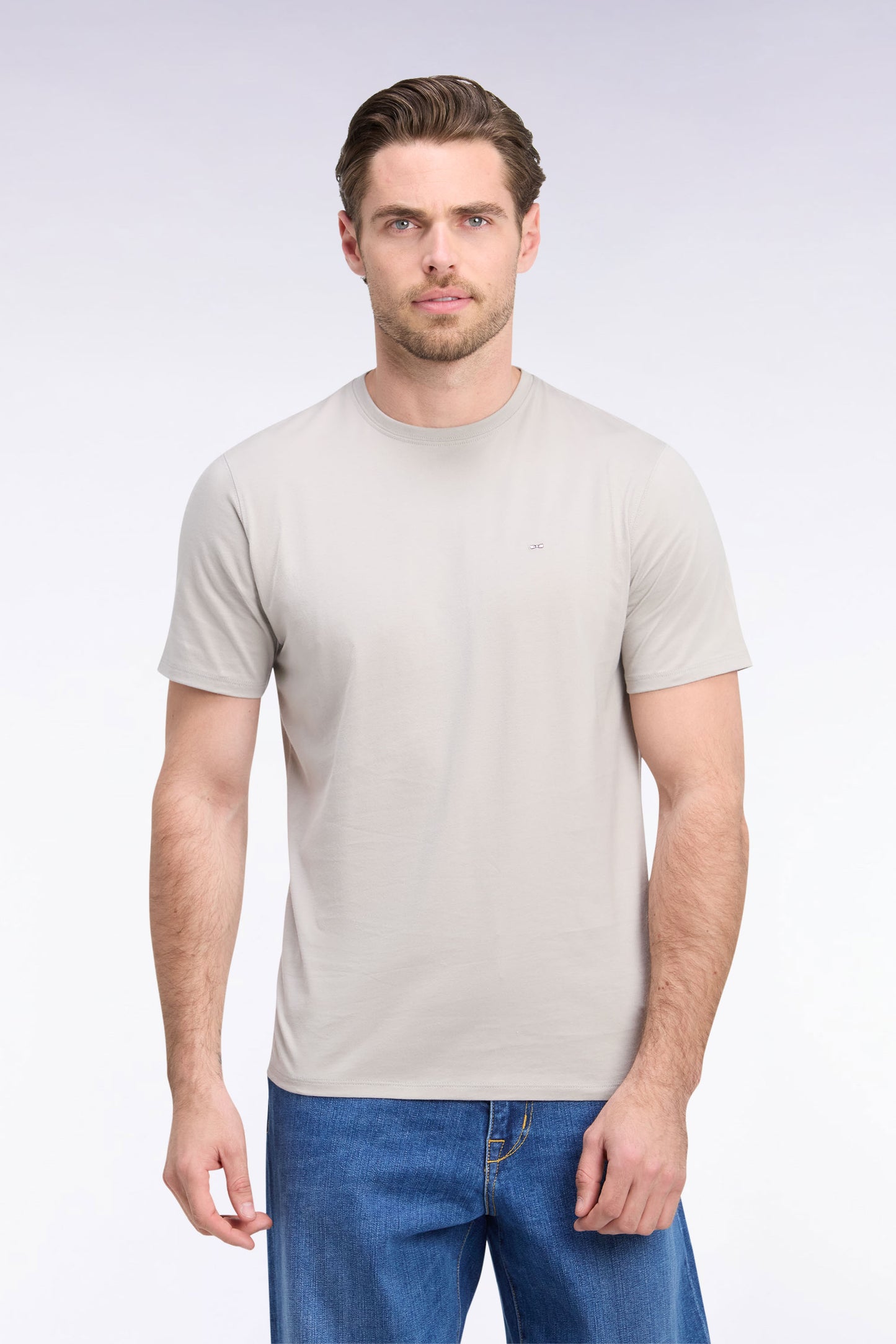 T-shirt manches courtes col rond en coton gris coupe droite