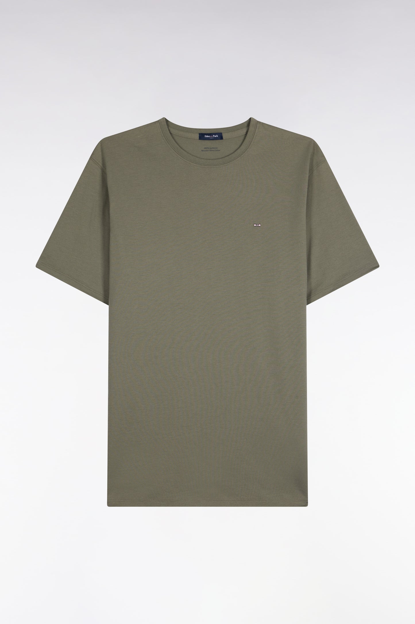 T-shirt manches courtes col rond en coton kaki coupe droite