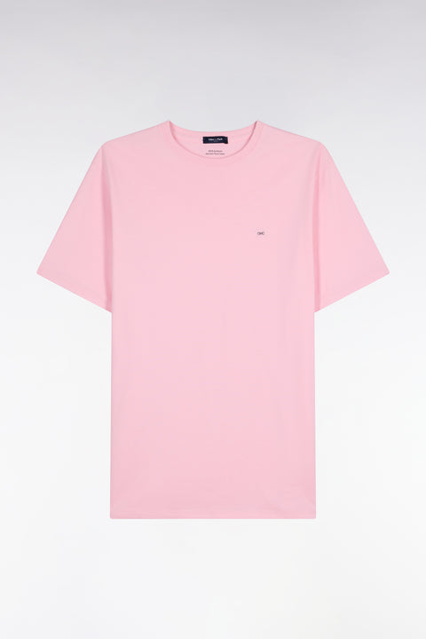 T-shirt manches courtes col rond en coton rose coupe droite - Image 2