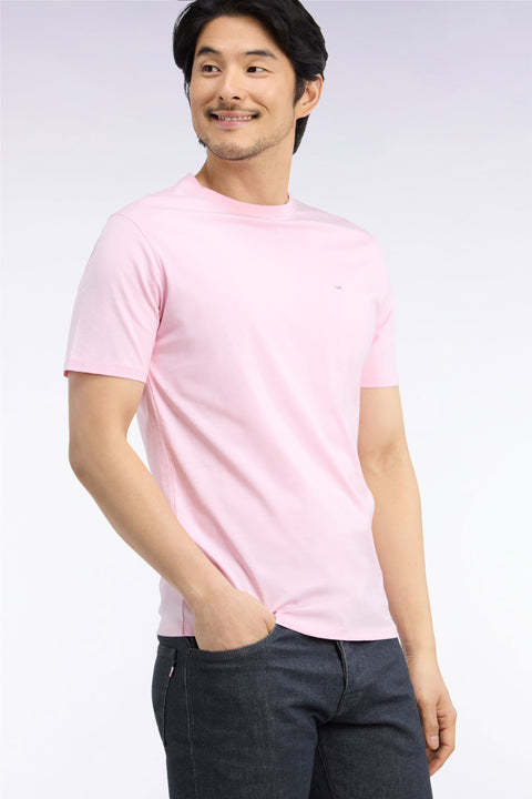 T-shirt manches courtes col rond en coton rose coupe droite - Image 1