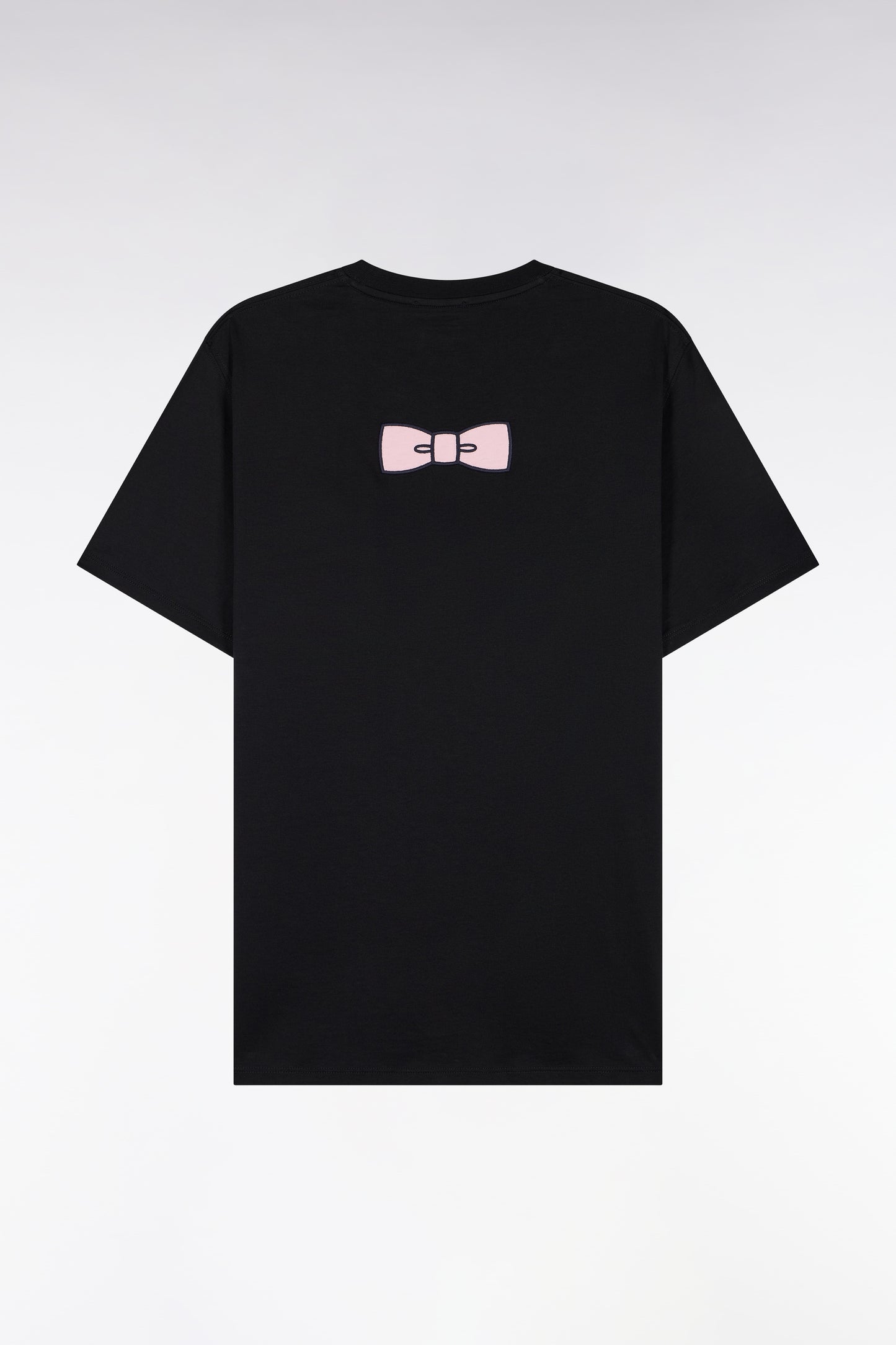 T-shirt manches courtes en coton noir coupe droite nœud papillon