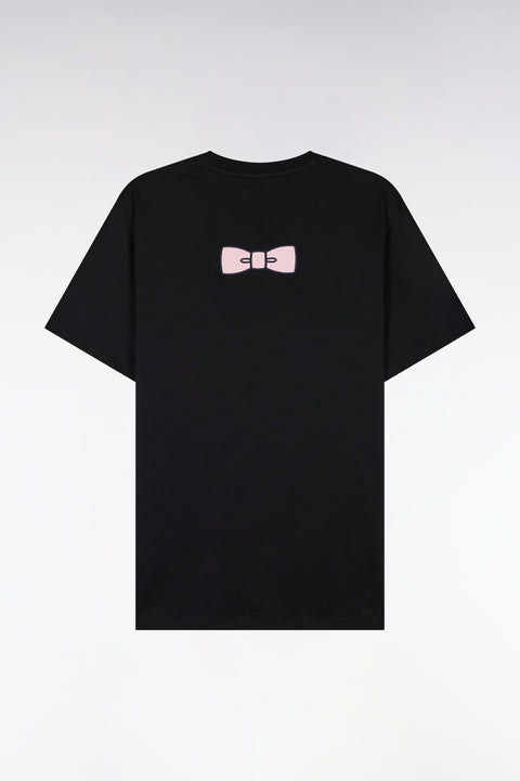 T-shirt manches courtes en coton noir coupe droite nœud papillon - Image 2