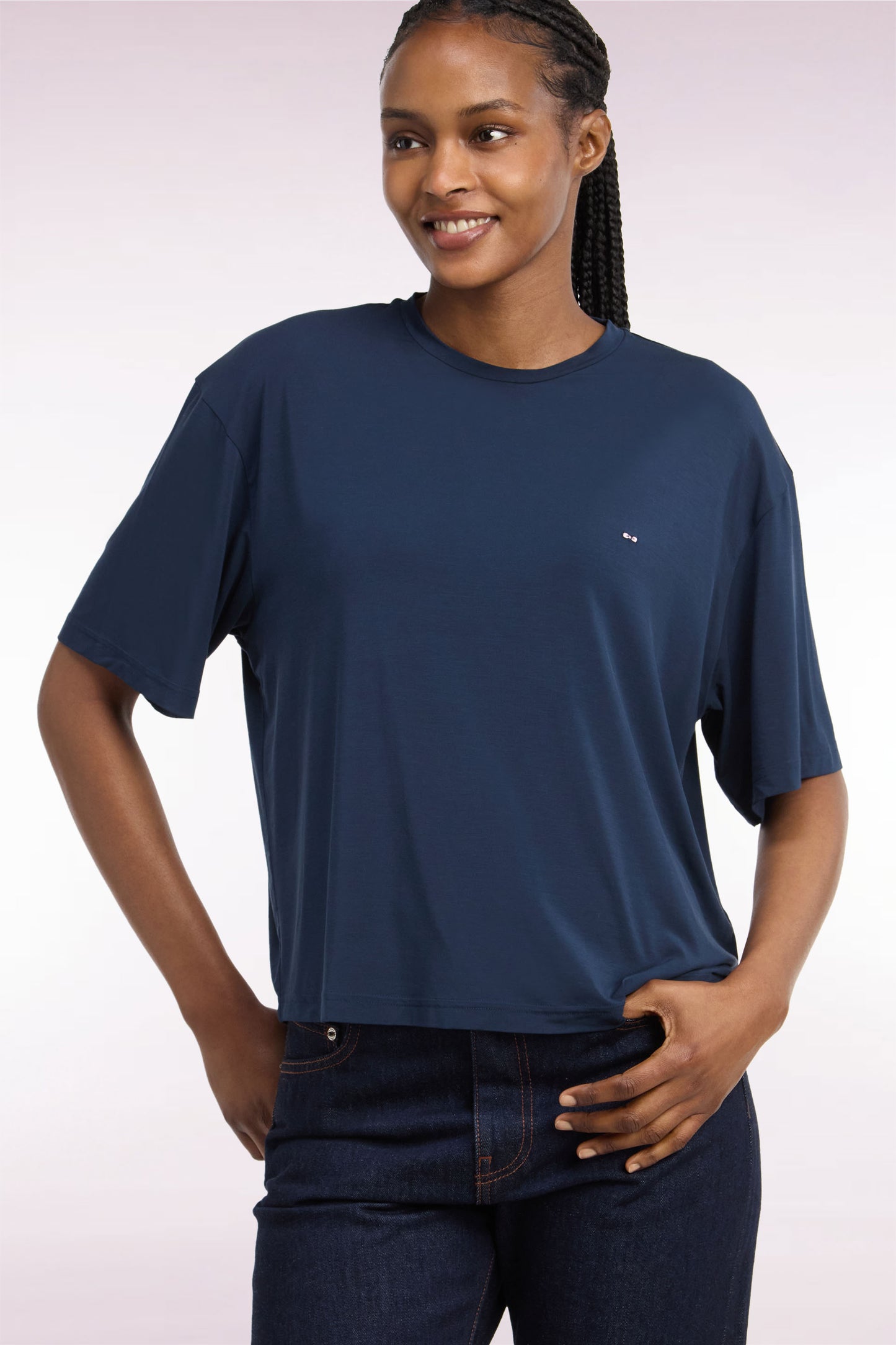 T-shirt manches courtes en modal stretch marine coupe ample