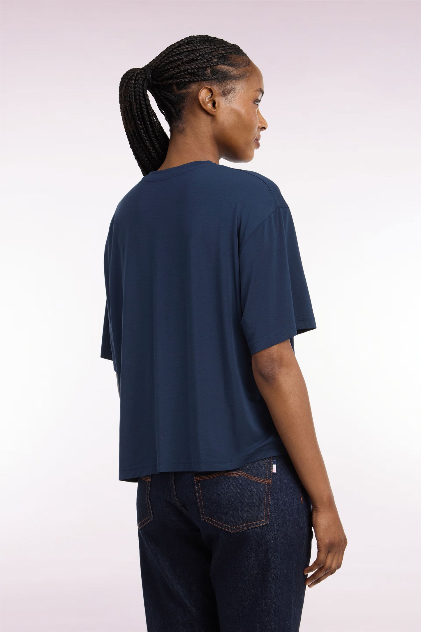 T-shirt manches courtes en modal stretch marine coupe ample