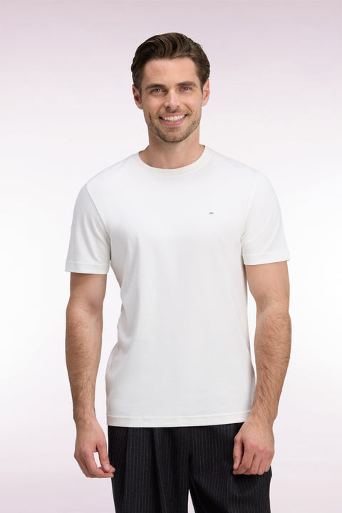 T-shirt manches courtes en coton écru coupe droite - Image 3