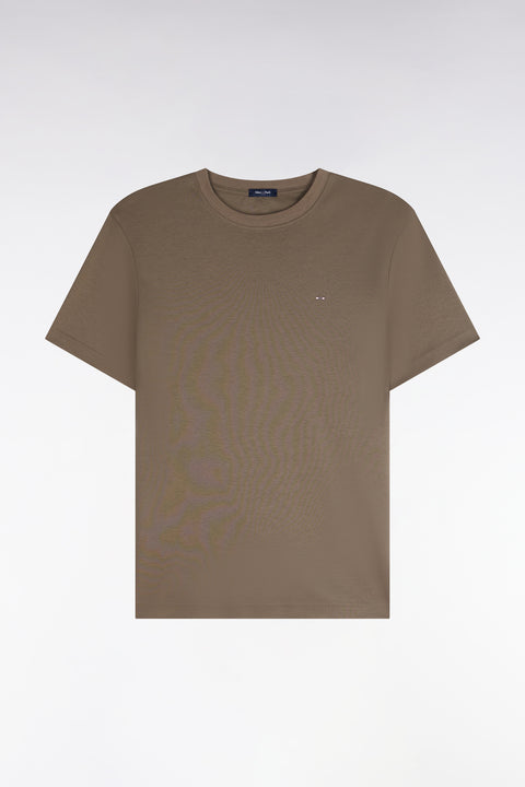 T-shirt manches courtes en coton beige coupe droite - Image 2