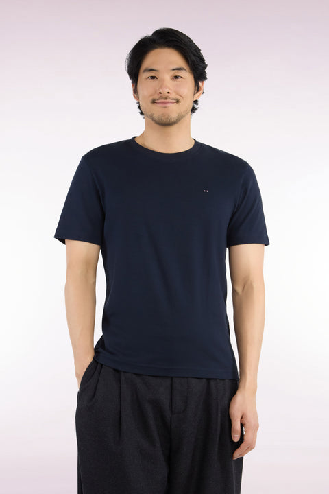 T-shirt manches courtes en coton marine coupe droite - Image 3