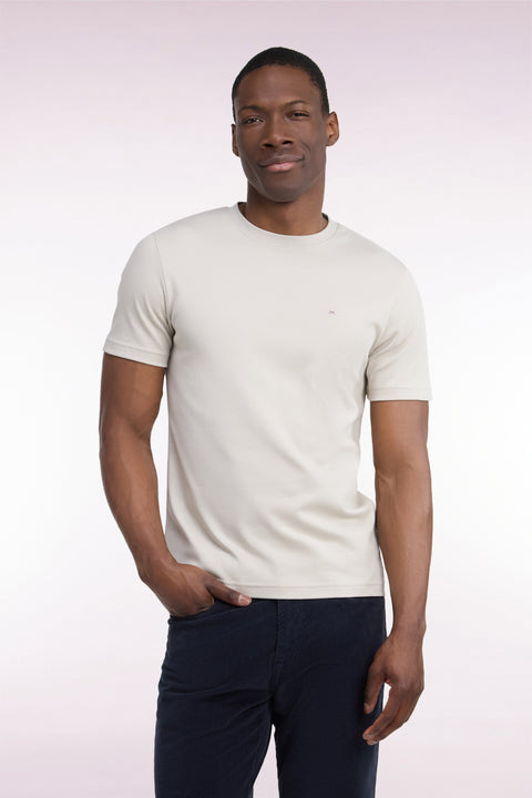 T-shirt manches courtes en coton grège coupe droite - Image 3