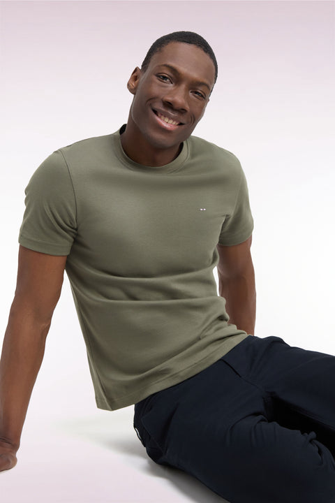 T-shirt manches courtes en coton vert olive coupe droite - Image 1