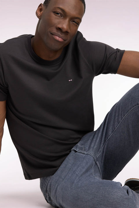 T-shirt manches courtes en coton marron coupe droite - Image 1