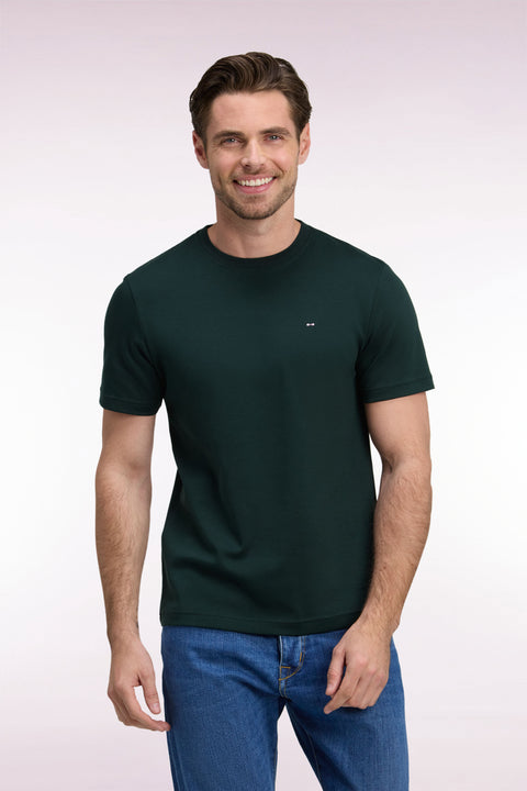T-shirt manches courtes en coton vert foncé coupe droite - Image 3