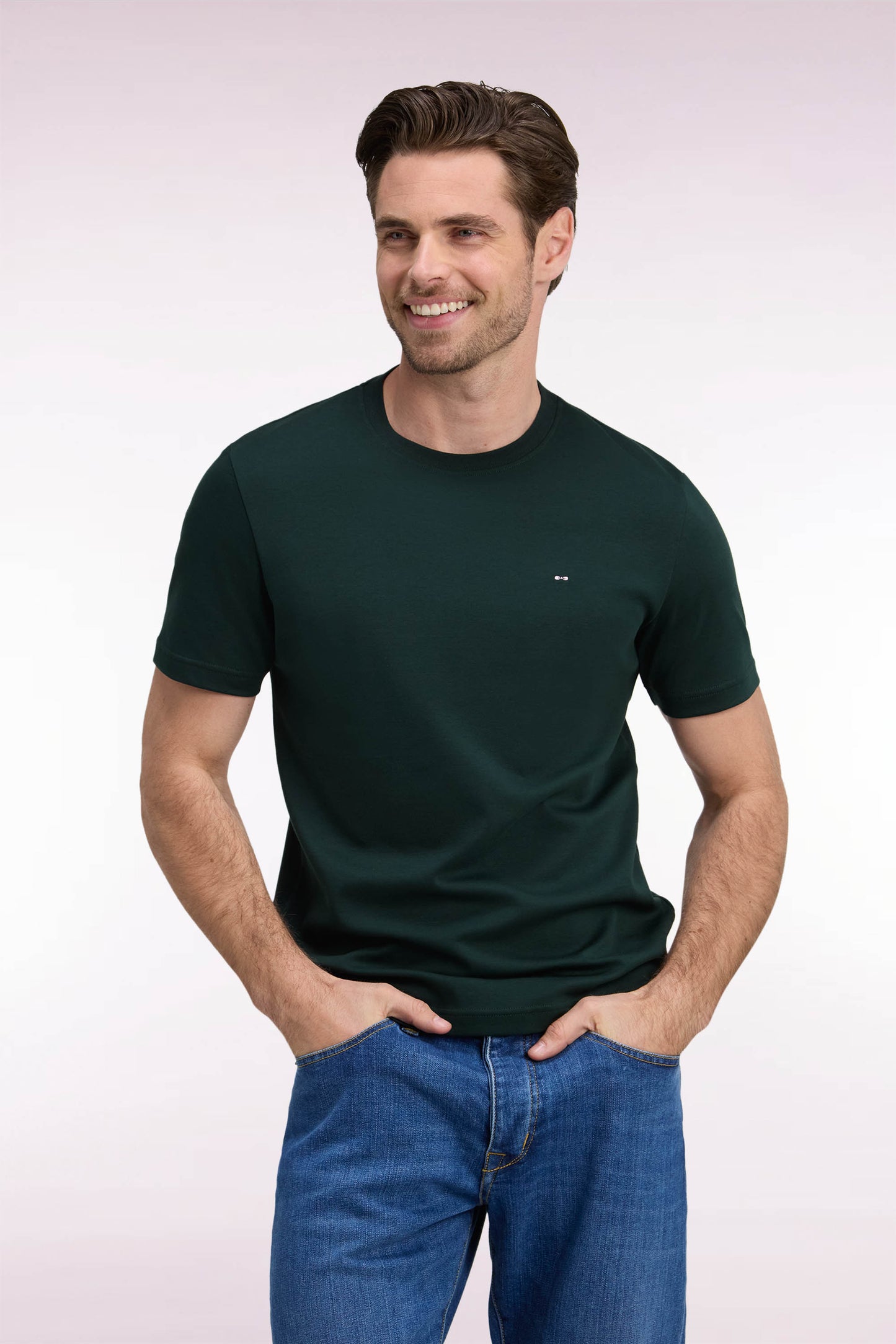 T-shirt manches courtes en coton vert foncé coupe droite