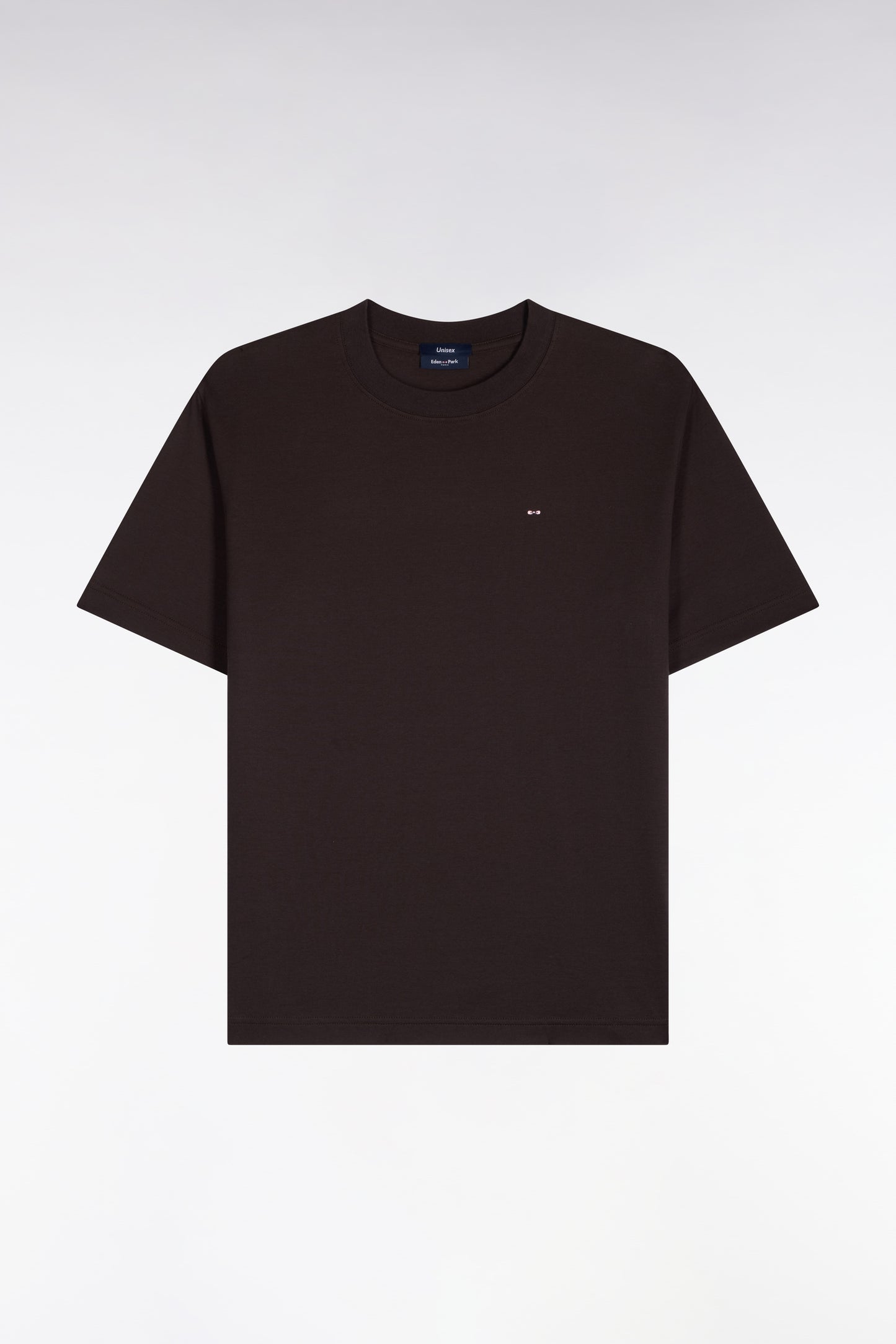 T-shirt col rond unisexe à manches courtes en coton mercerisé marron coupe loose